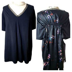 Ava&Viv Womens 4X Top V-Neck Black Floral Back Adj. Stretch Comfy Chic Fashion